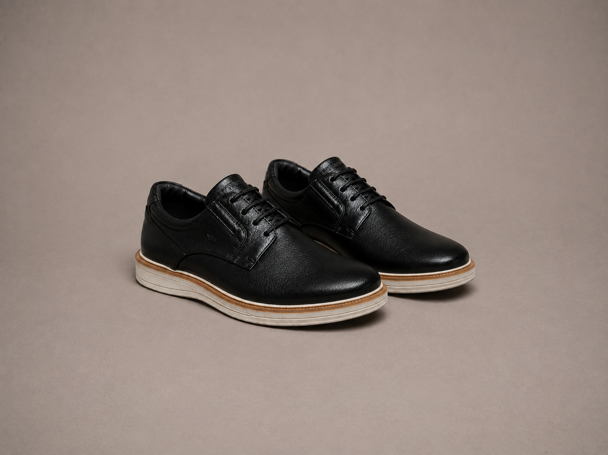 Sapato Derby Casual Premium Em Couro Legitimo - Preto