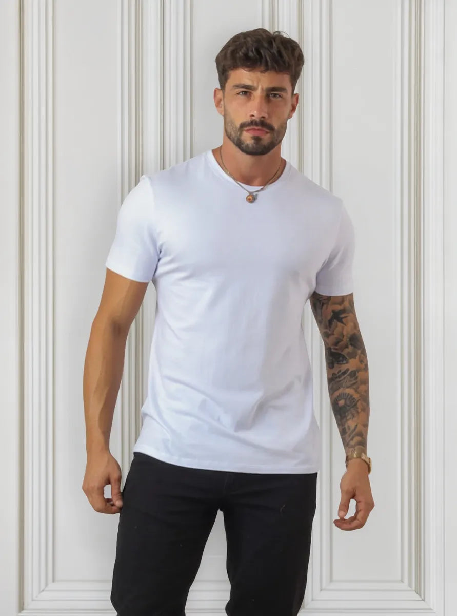 Camiseta Básica Algodão Malha Peruana - Branca