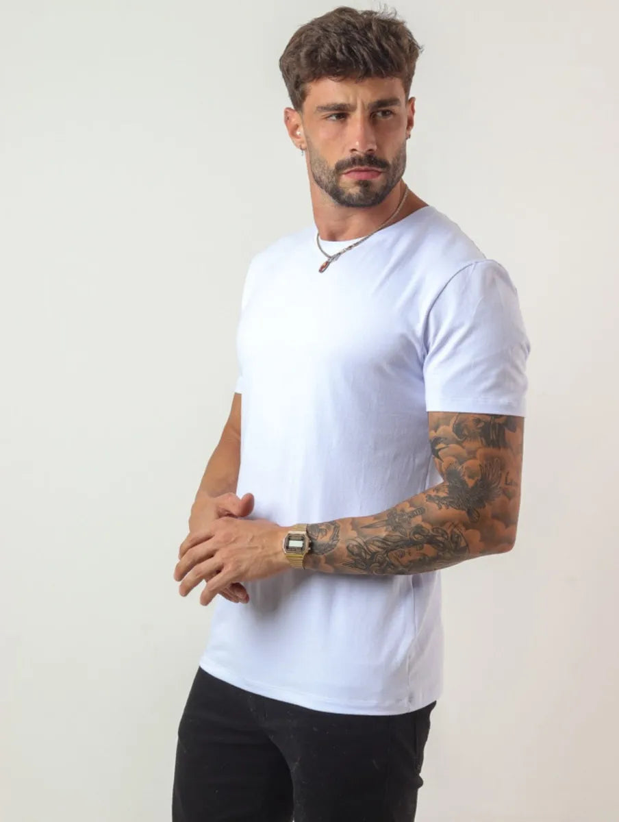 Camiseta Básica Algodão Malha Peruana - Branca
