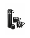Garrafa Preta Térmica 500ml + 3 Xícaras Inox Kit Conjunto Café, Chá, Agua