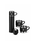 Garrafa Preta Térmica 500ml + 3 Xícaras Inox Kit Conjunto Café, Chá, Agua