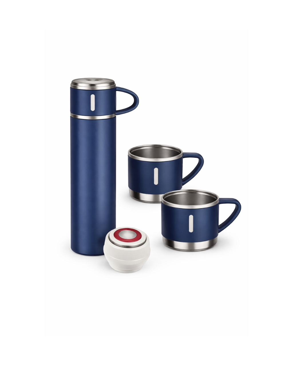 Garrafa Azul Térmica 500ml + 3 Xícaras Inox Kit Conjunto Café, Chá, Agua