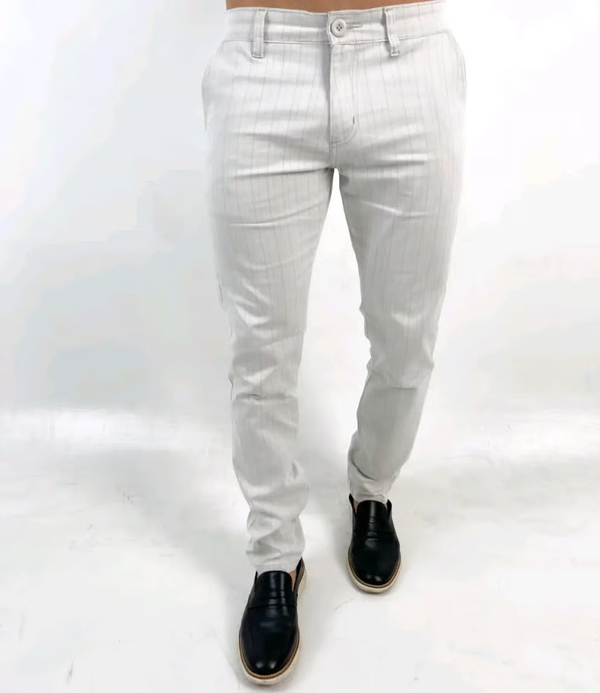 Calça de Sarja - Branco Listrado