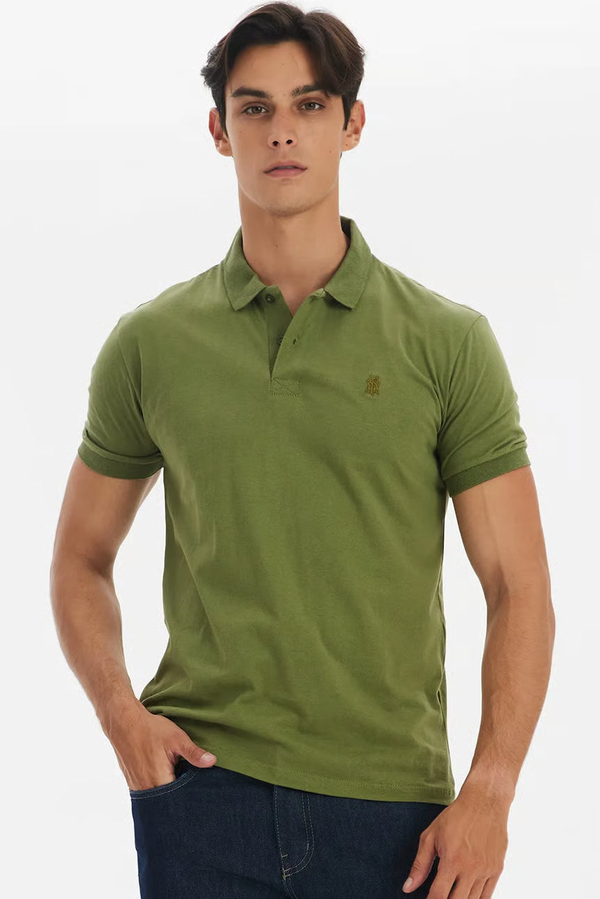 Polo Masculina Meia Malha Verde Escuro