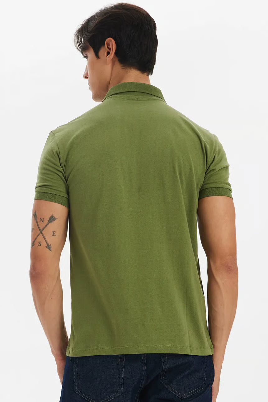 Polo Masculina Meia Malha Verde Escuro