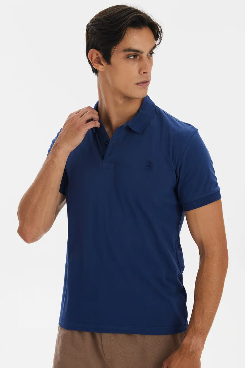 Polo Masculina Meia Malha Azul Escuro