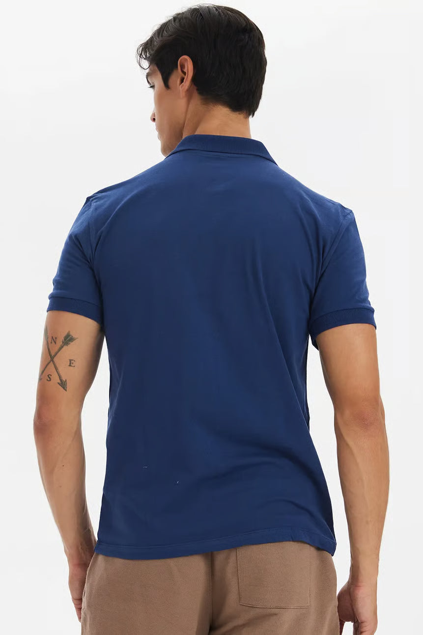 Polo Masculina Meia Malha Azul Escuro