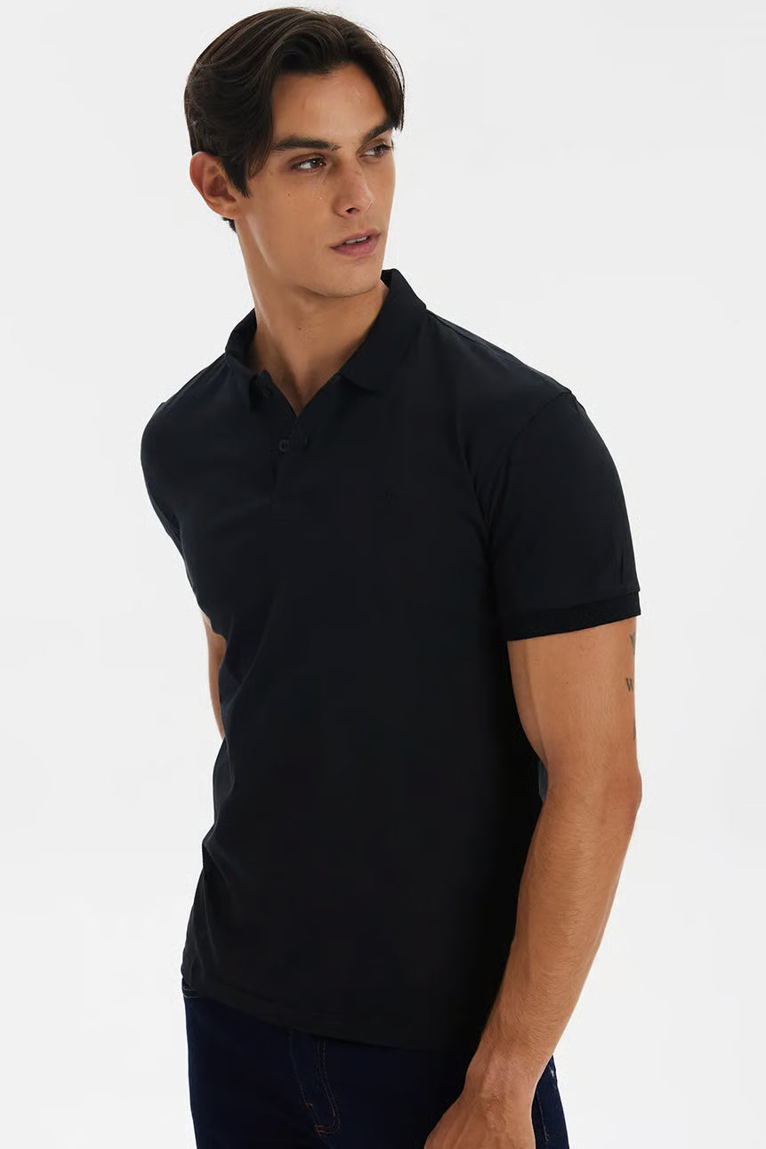 Polo Masculina Meia Malha Preto