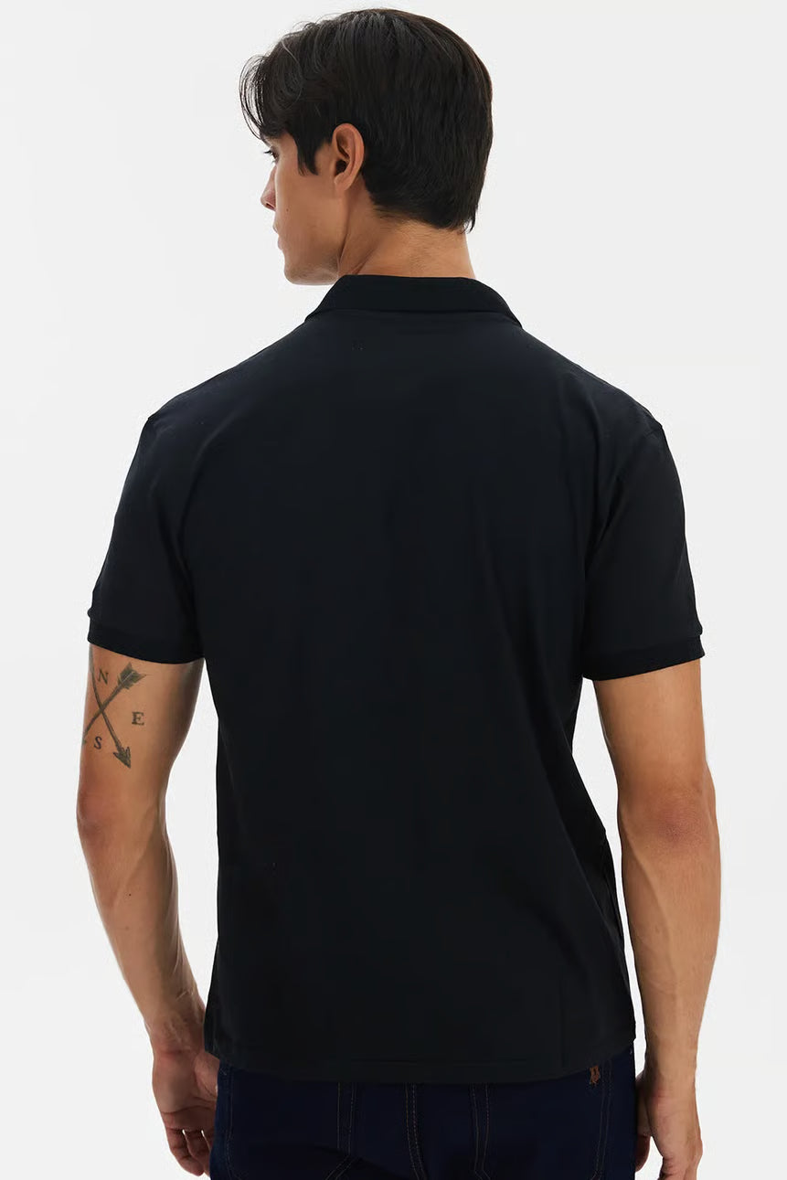 Polo Masculina Meia Malha Preto