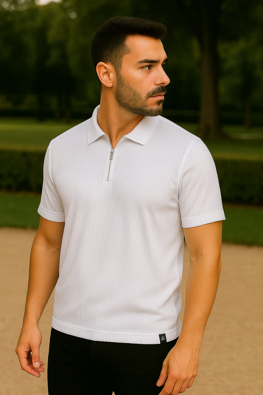 Camisa Polo Zíper Milano - Branca