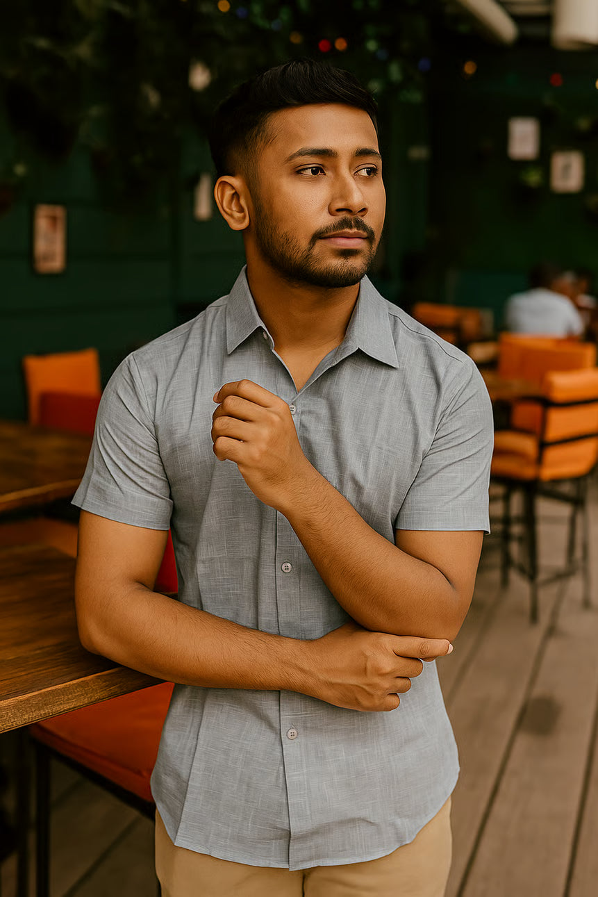 Camisa social - Cinza claro masculina